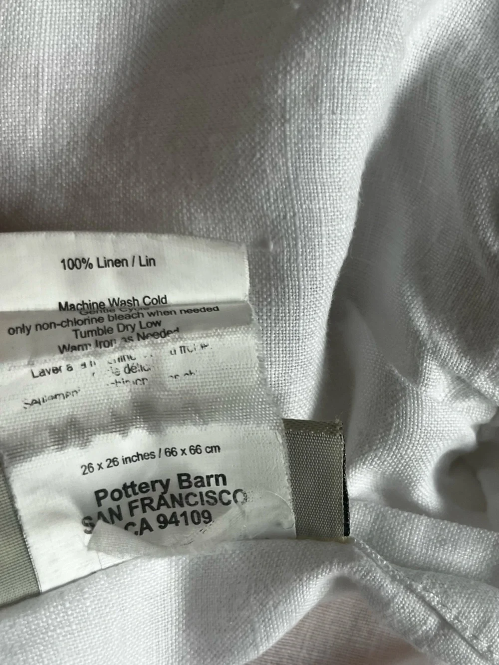 Pottery Barn White European Linen Pillow Cover with Subtle Texture